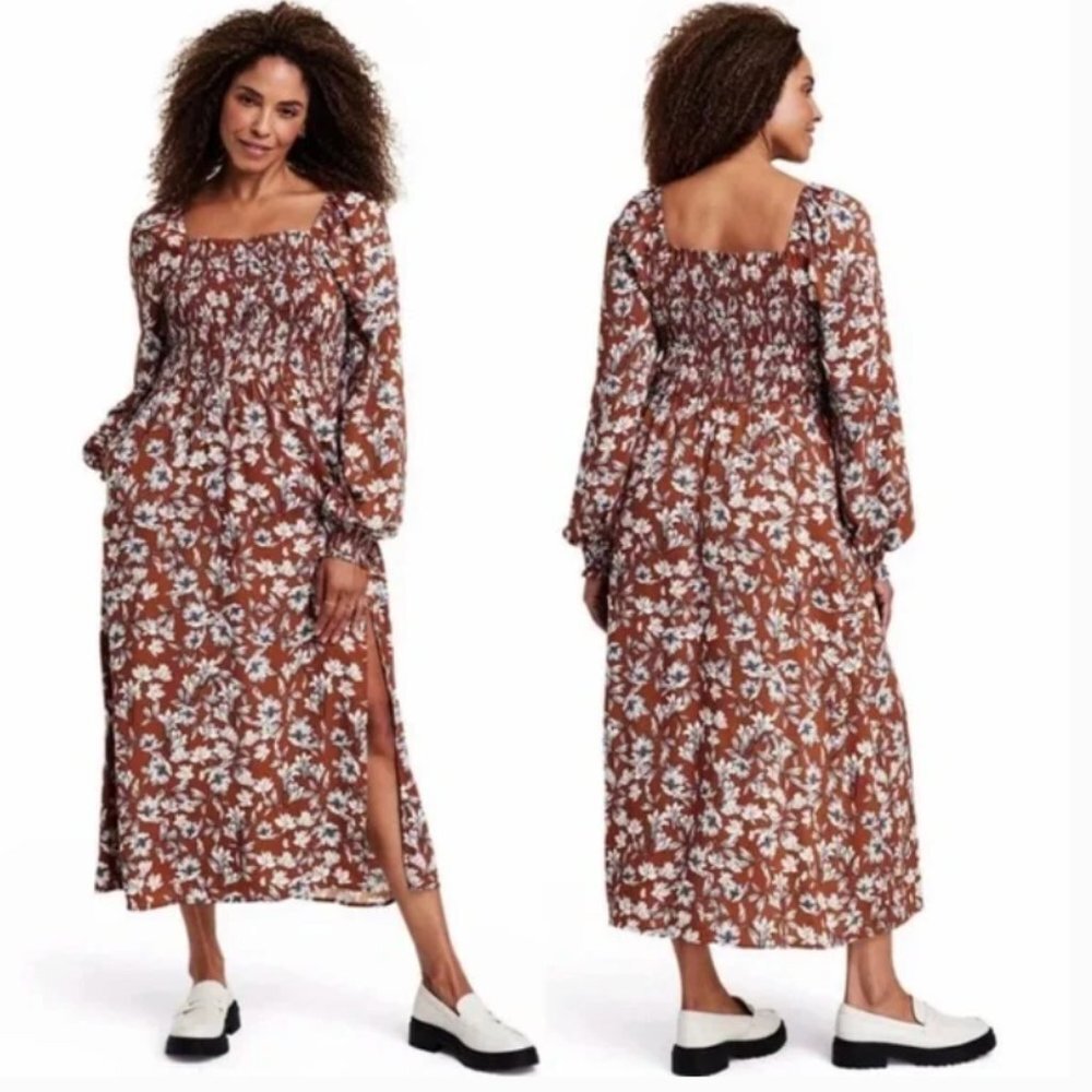 La Ligne x Target | Women's Brown and White Floral Smocked Bodice Size 1X